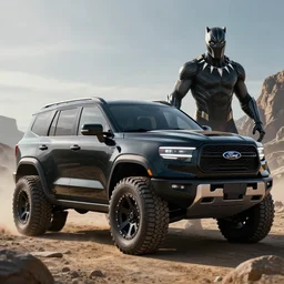 an offroad concept suv designed by ram and ford, black panther, artstation, an epic fantasy, cinematic lighting, hyper realistic, photographic, sharp focus, by greg rutkowski and wolp
