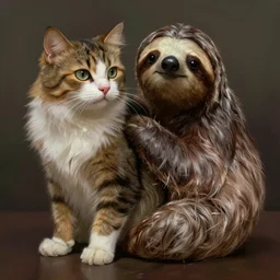 hybrid crossbred chimera animal of a cat and a sloth. atmospheric lighting. highly detailed digital painting by greg rutkowski.