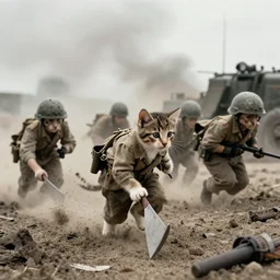 kitten soldiers storming omaha beach at d - day, 1 9 4 4, photograph
