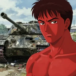 katsuhiro otomo greg rutkowski alphonse mucha, a movie still of destroyed tanks and a close up of tetsuo with red cape from akira, vibrant colors and hard shadows and strong rim light, comic cover art, plain background, trending on artstation, in the style of katsuhiro otomo greg rutkowski alphonse mucha