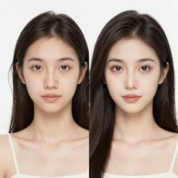 A two sided girl. The left side shows her with no changes. The right side however, shows her in a robotic form. She has a smiling expression!