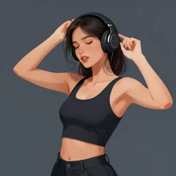 a realism illustration of a beautiful woman with headphones dancing