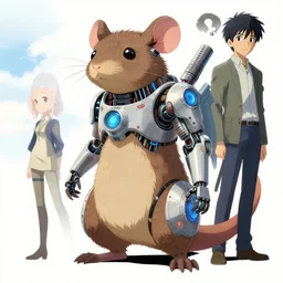 character concept of a rodent, cybernetic enhancements, art by makoto shinkai and alan bean, yukito kishiro