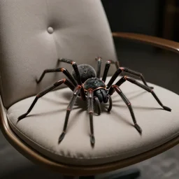 spider sitting in designer chair, cinematic, realistic