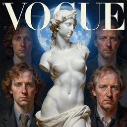 3 d, fashion model marble statue with a smirk, blue moon rays, soft light, vogue cover style, poster art, high detail, intricate oil painting, multiple exposure, stanley kubrick mood, hyperrealism, 3 d, by tooth wu and wlop and beeple and greg rutkowski