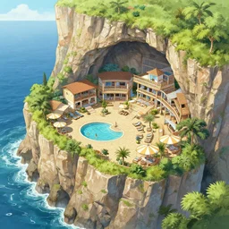 highly detailed environment concept art seaside resort inside a cliff finely detailed illustration animation key frame