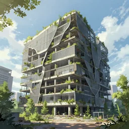 a beautiful ultradetailed anime illustration of embassy industrial architecture urbex architecture abandoned nature building unfinished building by arne jacobsen, laser, archdaily, wallpaper, highly detailed, trending on artstation.
