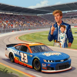 nascar race, painting in the style of thomas kinkade and Jeff Easley, digital art, photoshop, trending on artstation