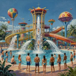 waterpark in the human microbiome painting by brain froud, charles vess, cinematic lighting, epic composition, highly detailed