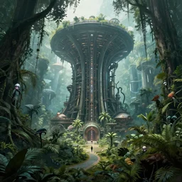 epic alien jungle by zdzisław beksinski, greg rutkowski inside a giant futuristic factory by zaha hadid, inspired by the movie inception