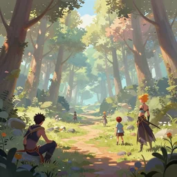 forest clearing landscape, pastel color tones, fantasy, elegant, highly detailed, digital painting, artstation, concept art, smooth, sharp focus, illustration, wide angle, artbook, wallpaper, splash art, promo art, soul calibur, league of legends, art by artgerm and greg rutkowski and bo chen and jin xiaodi