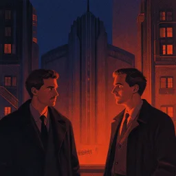 authority by, mads berg, karolis strautniekas, film noir, stippled light, dramatic lighting, editorial illustration, detailed, fine texture, matte print, art deco, brutalism, dark blue + dark orange, red, black, ( ( habitat 6 7 background ) )