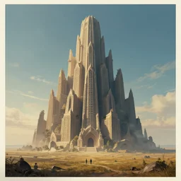 a majestic tower of babel standing on a vast plain ， super wide angle ， matte painting ， rtx on ， by lee medgwick and simon stalenhag ， trending on cgsociety and artstation, unreal engine ， volumetric light ， surreal ， poster style ，