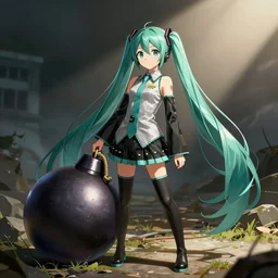 hatsune miku with a bomb strapped to her
