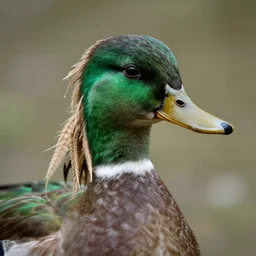 geralt of rivia with the face of a duck, green feathers, long bill