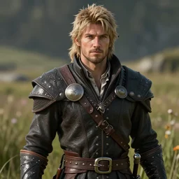 a handsome masculine alistair from dragon age, ultra detailed, cinematic shot, photorealistic, octane render, high definition, drawn by gerry arthur, fine details, 8 k, with nature grassy background
