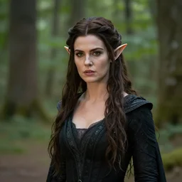 A portrait of a beautiful and dangerous Elven Queen in her forest; natural light; f/1.4; 90mm