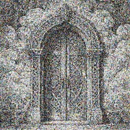 an old celtic door, swirly clouds in the background, art by James Jean and Wayne Barlowe, high details , black and white ink, cinematic, cgsociety 8k