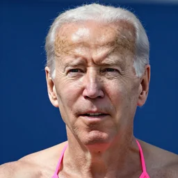 president biden wearing a pink bikini, realistic, 8 k, ultra details, highly detailed face, sharp focus