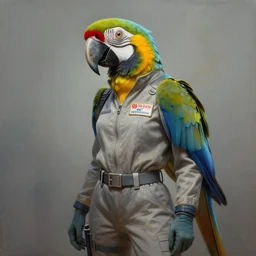 epic professional digital art of female anthropomorphic parrot wearing air force jumpsuit, painting, by leesha hannigan, iris van herpen, artstation, cgsociety, wlop, epic, much wow, much detail, gorgeous, detailed, cinematic, masterpiece