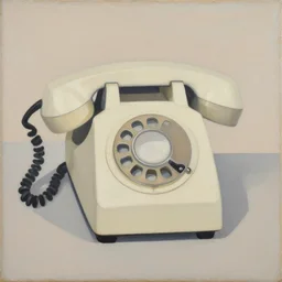A abstract painting in the style of Sophie Taeuber-Arp and Gary Hume and Tatsuro Kiuchi, flat colour-block style, geometric abstraction, a painting of a rotary telephone, earthy light pastel colours