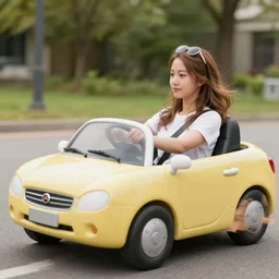 woman driving a man shaped car