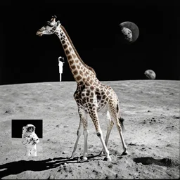 a giraffe astronaut walking on the moon, 3 5 mm photography