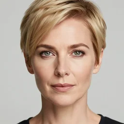 a portrait photograph of a confident caucasian woman in her 6 0's with short blonde hair and penetrating eyes wearing a tailored yellow suit standing against a backdrop of the planet earth which is on fire. in the style of annie leibowitz,