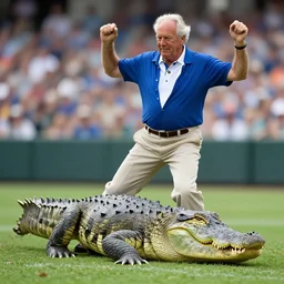 Steve Spurrier dancing with an alligator, high detail, photo realistic, rendered 8k