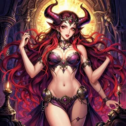 the portrait of chaotic evil fallen sensual female necromancer overlord as absurdly beautiful, gorgeous, young gravure idol, an ultrafine hyperdetailed illustration by kim jung gi, irakli nadar, intricate linework, bright colors, octopath traveler, final fantasy, unreal engine 5 highly rendered, global illumination, radiant light, detailed and intricate environment