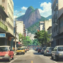 rio de janeiro streets in an anime film, directed by makoto shinkai, cinematic, key visual, highly detailed, sharp focus
