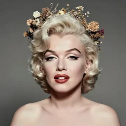 fine art photo of marilyn monroe, she has a crown of dried flowers, by oleg oprisco