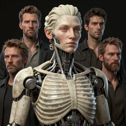 prototype exoskeleton with ribbed body, baroque portrait by rutkowsky and charles vess and james jean and erik jones and rhads, 3 d octane render, beautiful fine face features, intricate high details, sharp, ultradetailed, artistic photography