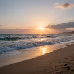 a photo of a beach at sunset, turbulent sea, high coherence, highly detailed, high quality, 8K, path tracing, breathtaking landscape, cinematic lighting, concept art, octane render, unreal engine 5, trending on Artstation, soft light, godrays, complementary colors, natural lighting, sand