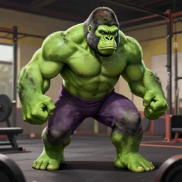 Hulk training with a gorilla in a gym, digital art, trending on artstation, well detailed
