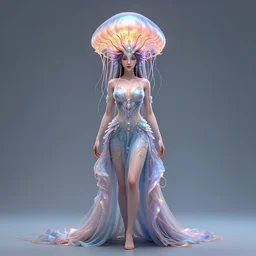 Full body photo of the most beautiful goddess, she has a jellyfish phoenix head's, by Tooth Wu, trending on Artstation, digital art, symmetrical artwork, cinematic, hyper realism, high detail, octane render, 4k, 8k