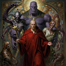 the platonic ideal of monk of cletus kasady ultimate carnage thanos dementor doctor manhattan chtulu nazgul, detailed, intricate, hyperrealism, intense, scary, decay, dmt, art by brock hofer and artgerm and greg rutkowski and alphonse mucha