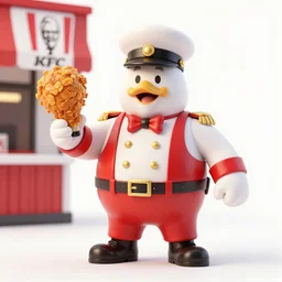 anthropomorphic colonel sanders chicken abomination, working at kfc, real life photo,