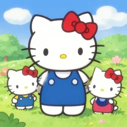 painting of hello kitty and hello kitty friends and sanrio characters and playing outside on a sunny day, adventures of hello kitty and friends, by makoto shinkai, by sanrio