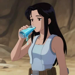 a girl drinking blue milk on tatooine, star wars anime art, ambient lighting, luminous, radiant, glowing, iridescent, lustrous, shimmering, brilliant, vivid
