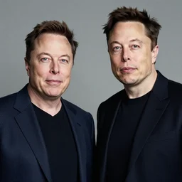 A studio portrait of Tory Bruno with Elon Musk, highly detailed, 80mm, f/1.4