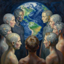 the machine - minds watch us, and they are watched by the earthmind painting by william higginson, kopera, anton fedeev