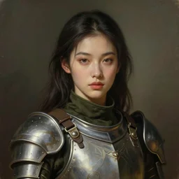 a professional painting of a beautiful young female fashion model, dressed in military armor, olive skin, long dark hair, beautiful bone structure, symmetrical facial features, intricate, elegant, digital painting, concept art, smooth, sharp focus, illustration, from Bioshock, by Ruan Jia and Mandy Jurgens and Artgerm and William-Adolphe Bouguerea