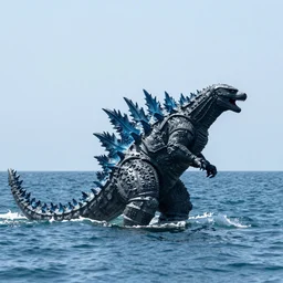 photo of the ocean, and godzilla's dorsal plates are sticking out of the water, 8 k, high quality, 2 0 0 mm