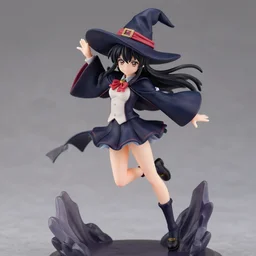 still figurine of anime witch girl wearing magic school uniform, dynamic pose, detailed product photo, featured on amiami, beautiful composition, by akihiko yoshida