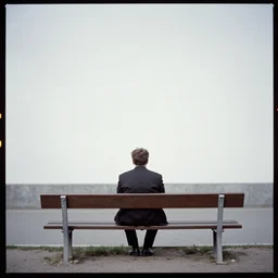 Lonely man sitting on bench photographed by Andrej Tarkovsky, kodak 5247 stock, color photograph