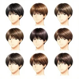a design sheet of various hairstyles, digital illustration, by yoji shinkawa and takehiko inoue and mœbius