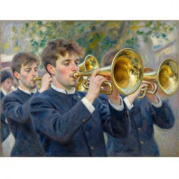 impressionistic painting of a brass band in southern france, claude monet