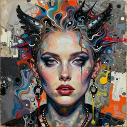 you are a beautiful prey for your sins detailed mixed media collage, assemblage, conteporary art, punk art, single realistic face, photorealism, expressionism, masterpiece, perfect composition, spectacular quality, intricate flowing paint