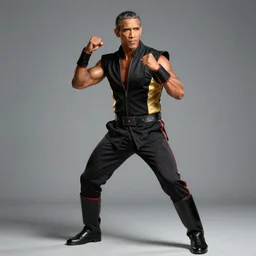 Baraka from mortal kombat dressed as obama, in a fighting pose